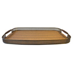 Large Midcentury Italian Serving Tray in Brass, Teak and Faux Wood