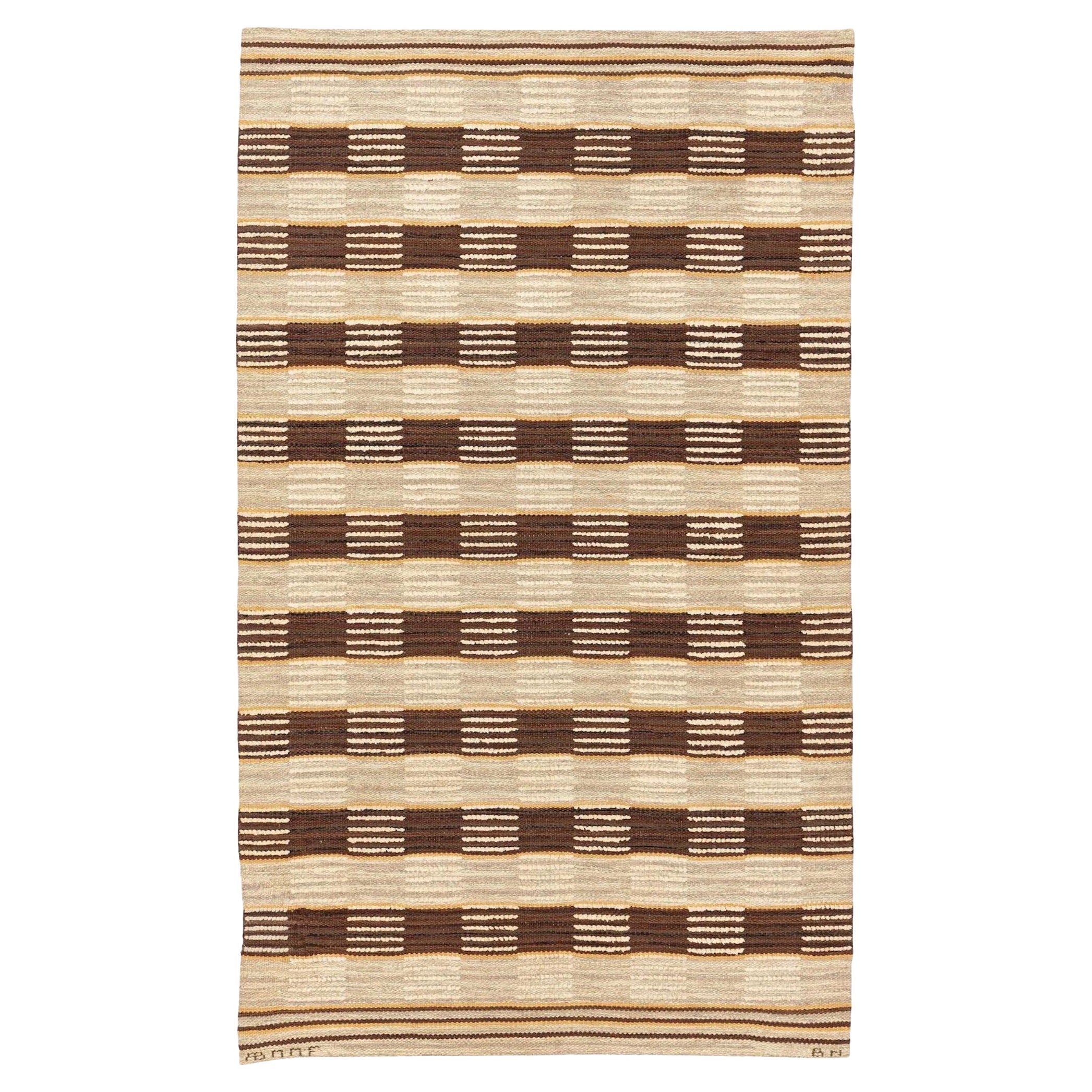 Märta Måås-fjetterström “Schackrutig Brun” Brown Grid Carpet Signed Ab Mmf Bn 