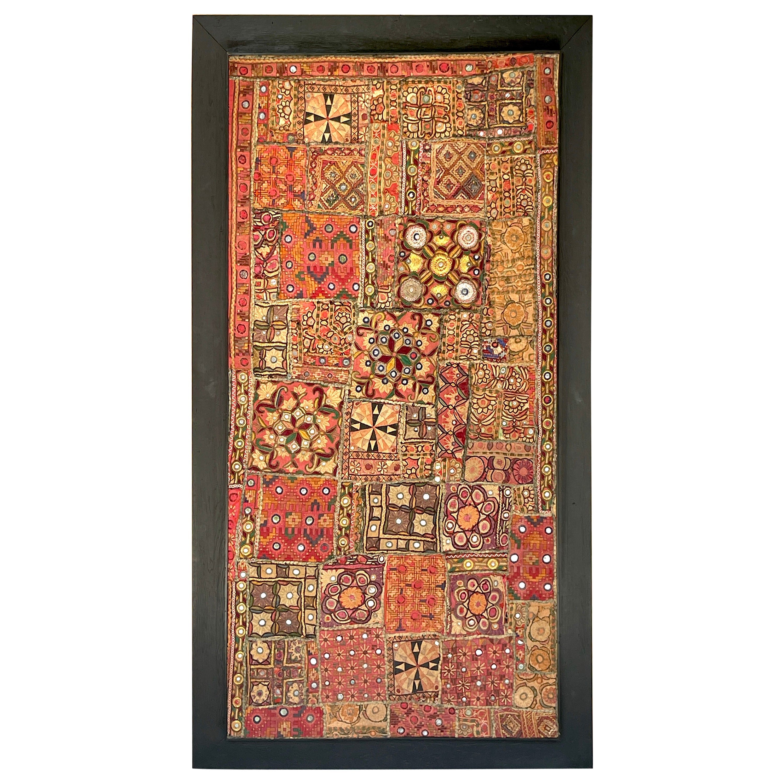 Vintage Indian Framed Embroidery/ Shisha Mosaic Tapestry by Shahzada For Sale