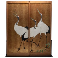 Antique Instant-Wall Free Standing, Hand Painted Japanese Art with Viewing on Both Sides