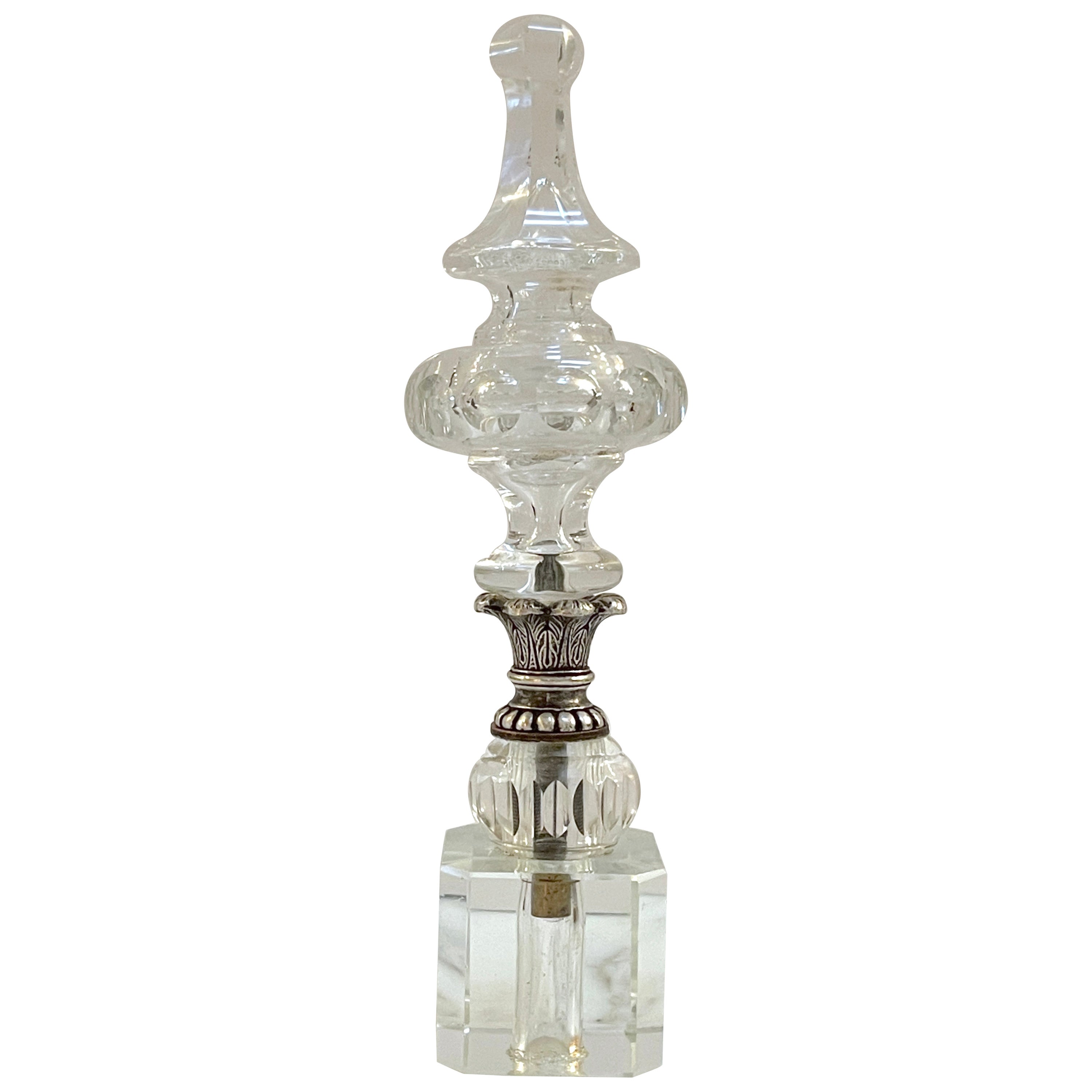 French Neoclassical Silverplated Bronze Mounted Crystal Newel Post For Sale