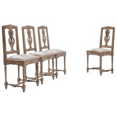Turn of the Century French Lyre Back Oak Dining Chairs, Set of Four
