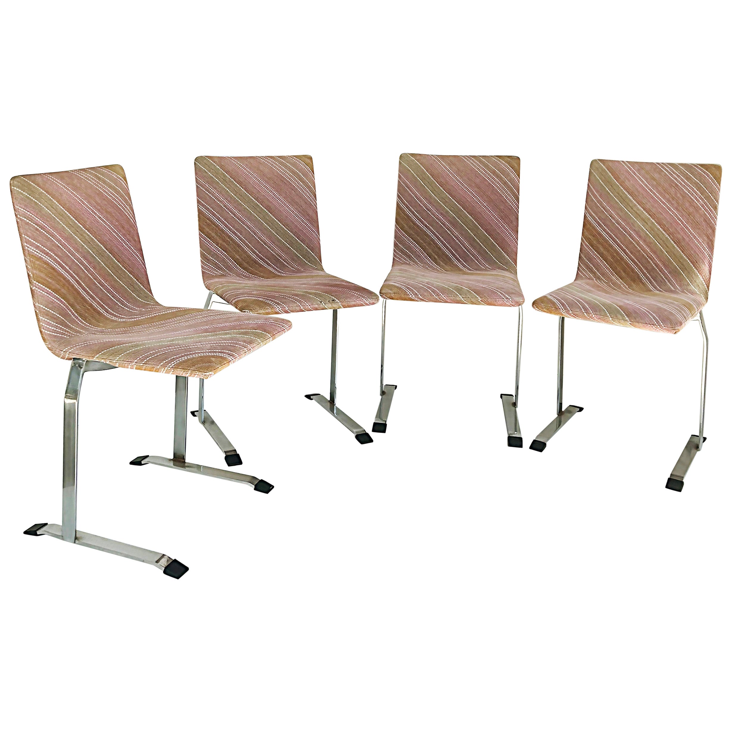 Vintage Saporiti Italia Stainless Steel Dining Chairs, Set of 4, Original Fabric