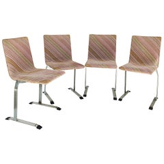Vintage Saporiti Italia Stainless Steel Dining Chairs, Set of 4, Original Fabric