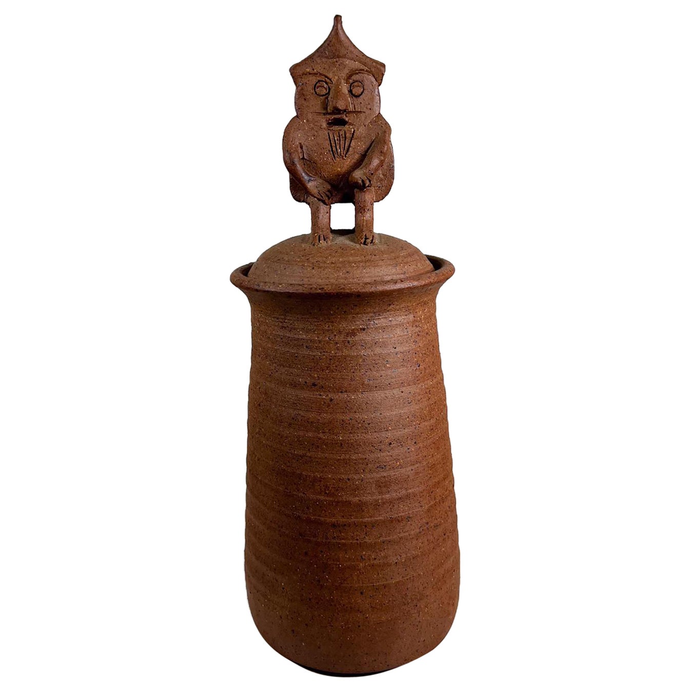 1950s Modernist Owl Wise Stash Jar Stoneware Art Pottery