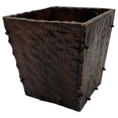 19th Century Black Forest Carved Faux Bois Waste Basket w/ Iron Mounts