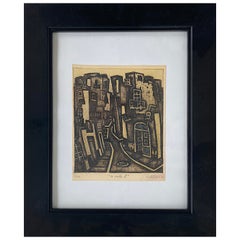 Woodblock Engraving “La Calle II" Signed, Numbered 10/75, 1987