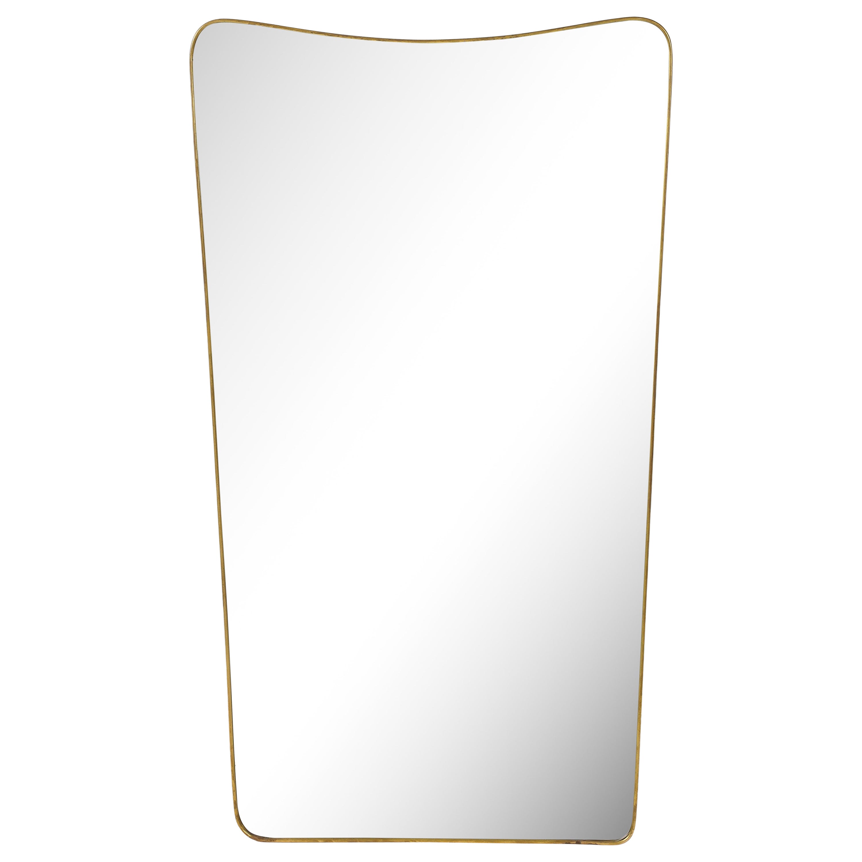 1950s Italian Modernist Grand Scale Shaped Brass Wall Mirror For Sale