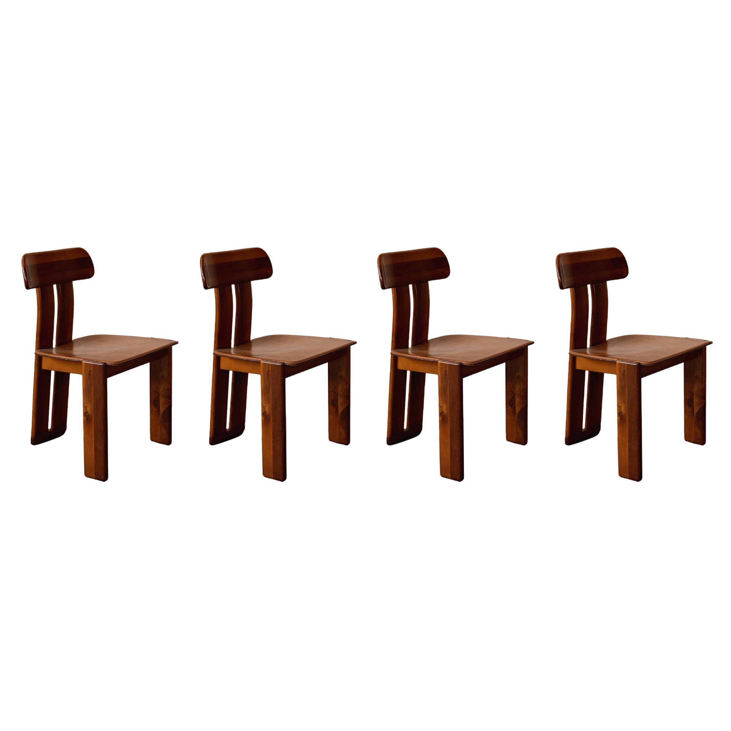 Mario Marenco "Sapporo" Chairs for Mobil Girgi, Cognac Leather, 1970, Set of 4