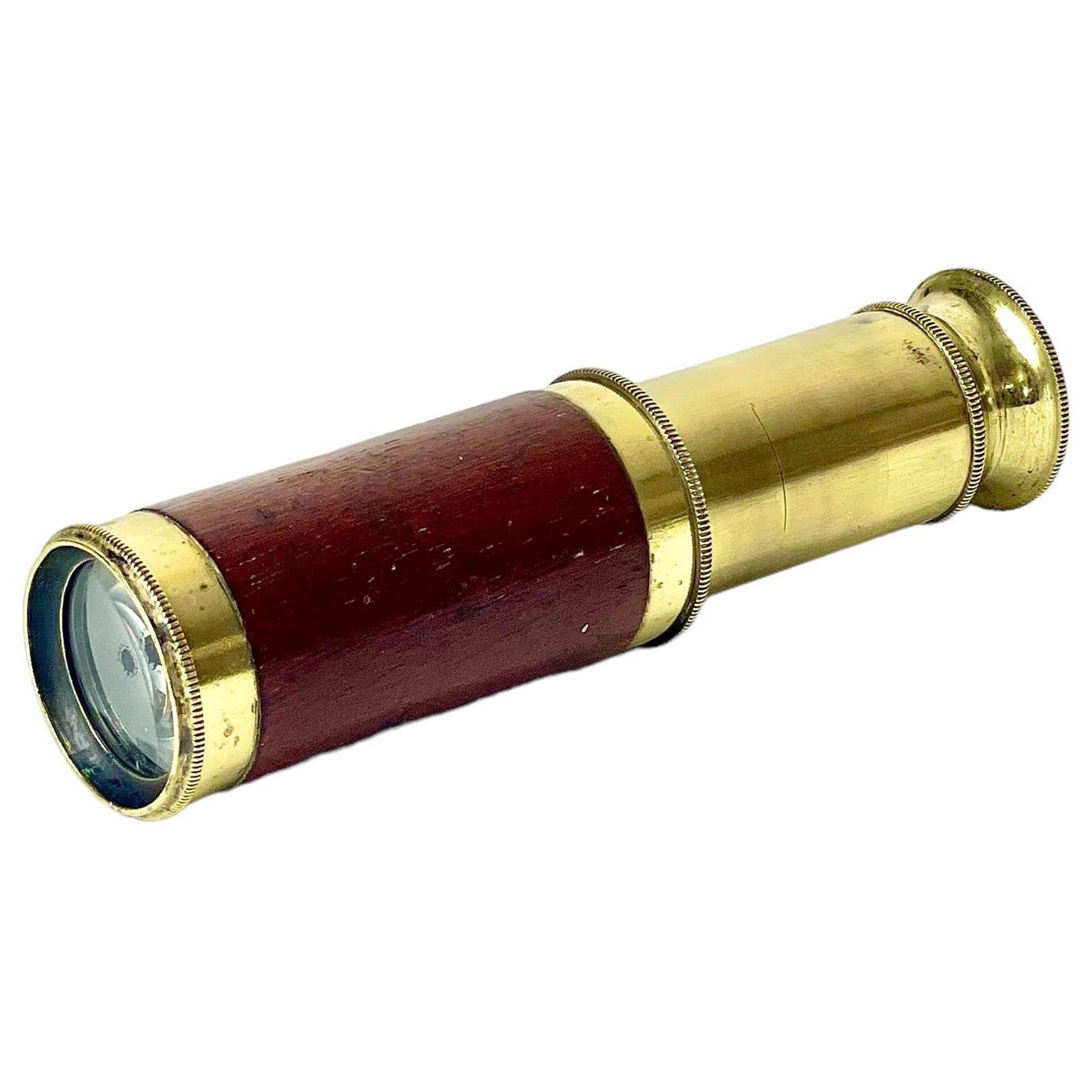 French Antique Petite Draw Telescope in Brass and Wood For Sale