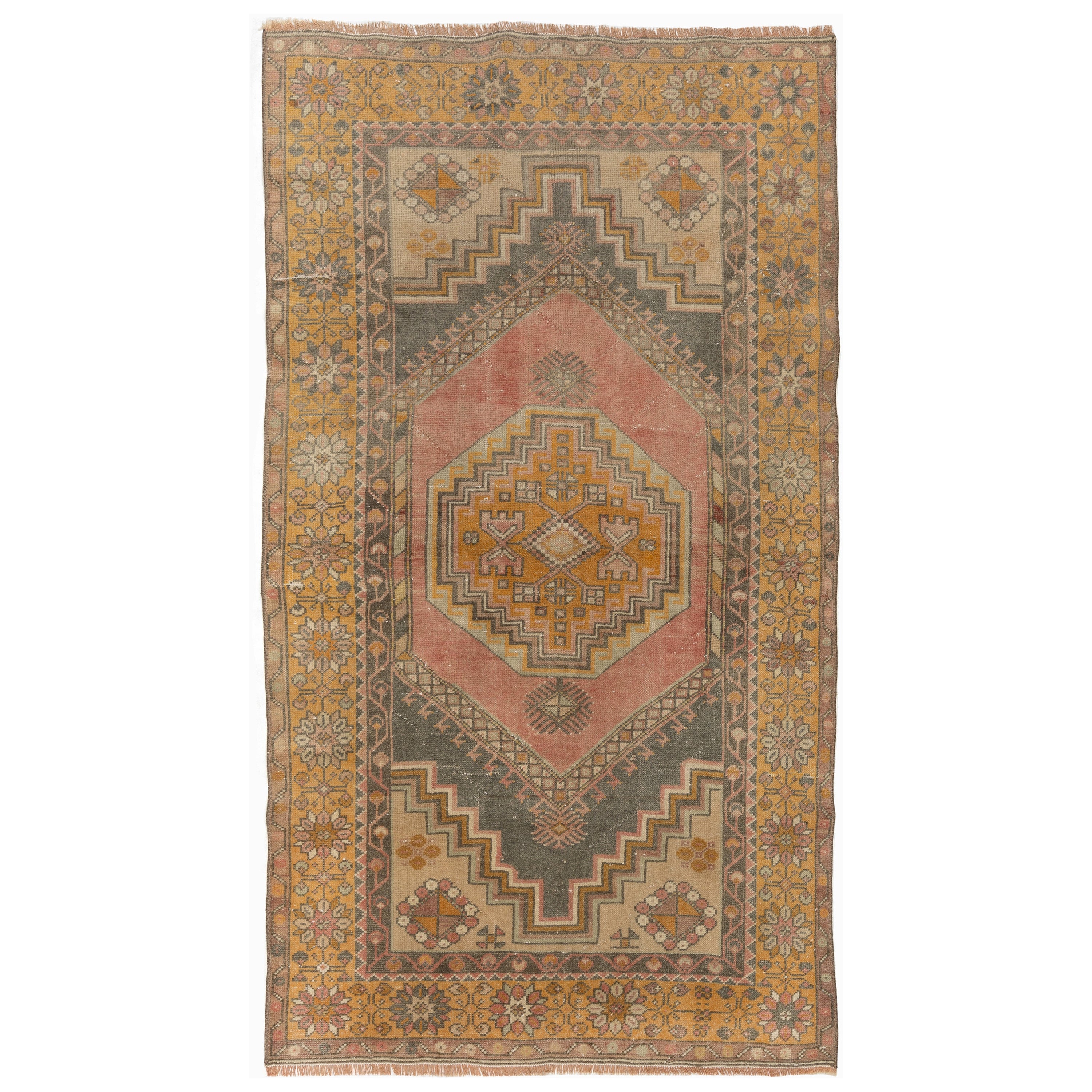Handgefertigter Anatolischer Teppich, mehrfarbiger Vintage-Wollteppich im Stammesstil