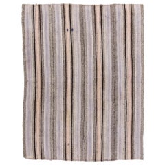 Handgefertigter Flachgewebe-Teppich aus Baumwolle, Wolle und Ziegenhaar aus Anatolien (Kilim) mit Bändern