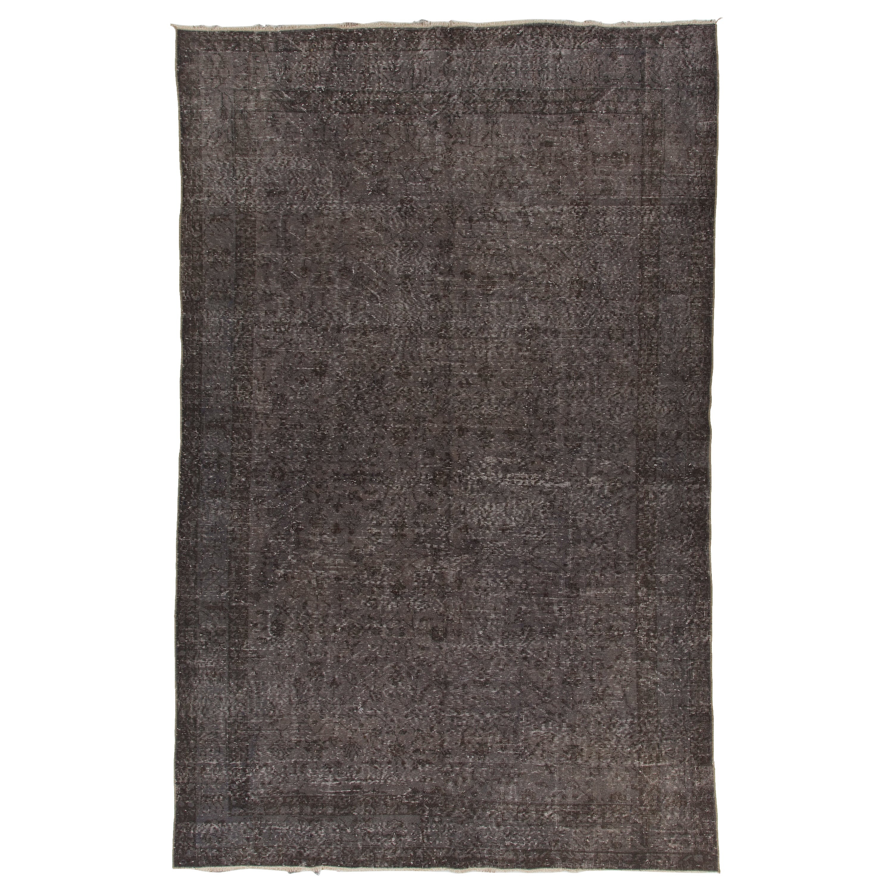 6.5x10.2 ft Vintage Handmade Area Rug with Distressed Pile Over-Dyed in Gray For Sale
