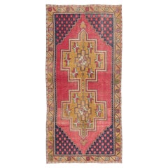 4.2x8.6 Ft Vintage Hand Knotted Turkish Rug with Wool Pile in Red and Gold (Tapis turc noué à la main avec des poils de laine en rouge et or)