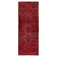 4.7x12.5 Ft Modern Handmade Vintage Turkish Runner Rug in Red for Hallway Decor