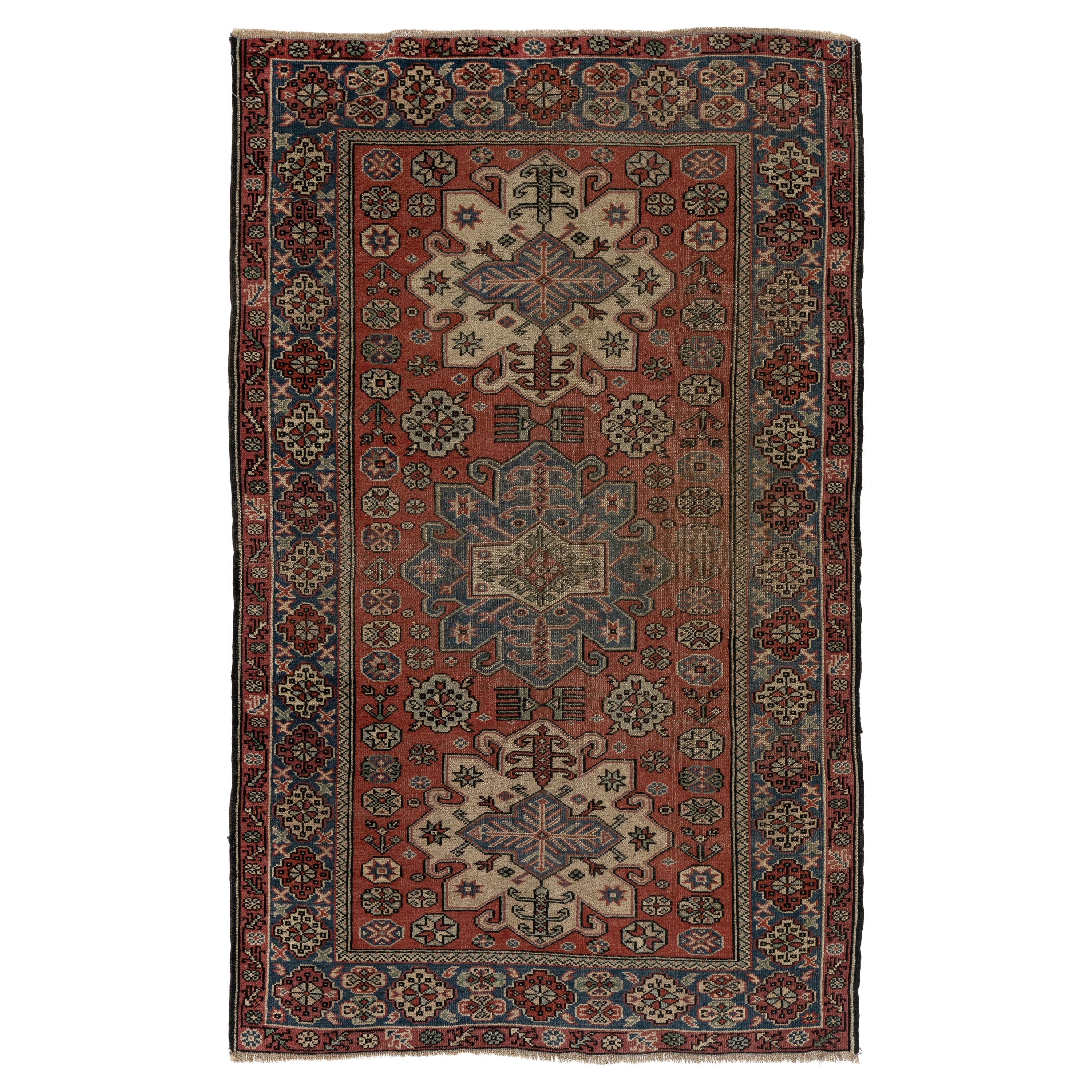 4x6.4 ft Traditional Vintage Hand Knotted Anatolian Village Rug with Medallions For Sale