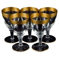 Rimpler Kristall, Zwiesel, Germany, Five Hand Blown Crystal White Wine Glasses