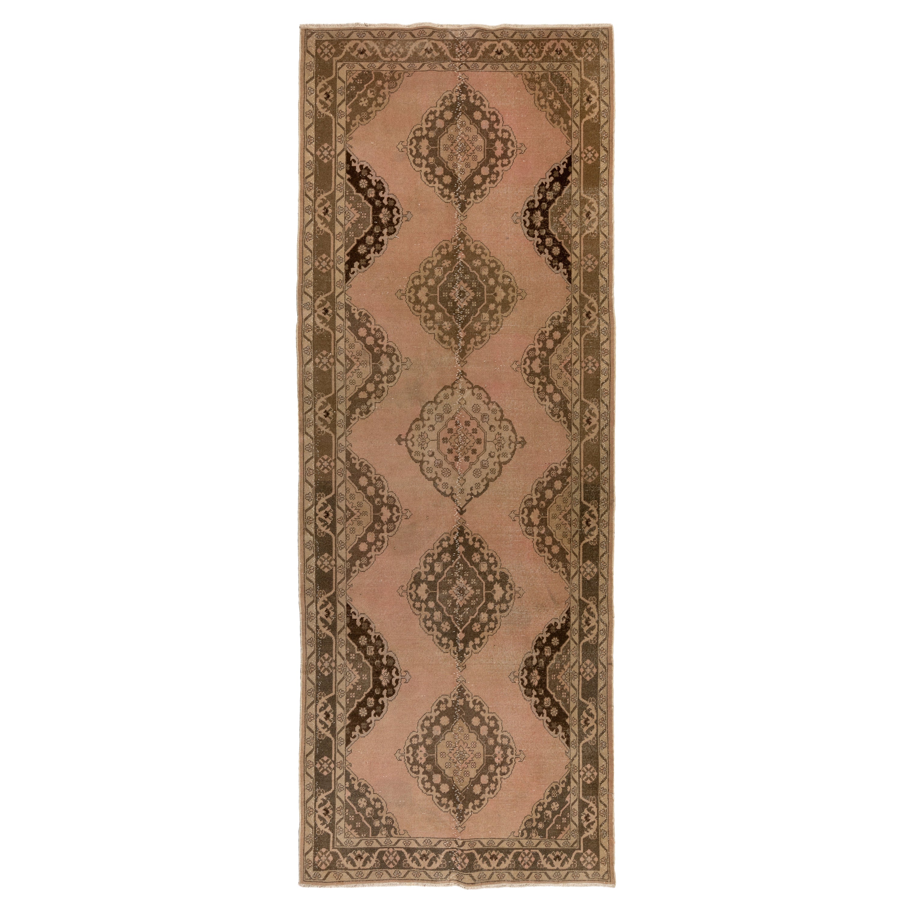 Traditional Hand-Knotted Vintage Turkish Runner Rug with Medallions For Sale