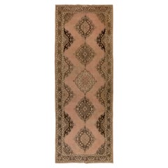 Traditional Hand-Knotted Retro Turkish Runner Rug with Medallions