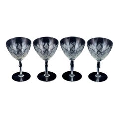 Wien Antik, Lyngby Glas, Denmark, Vintage Set of Four Clear Red Wine Glasses