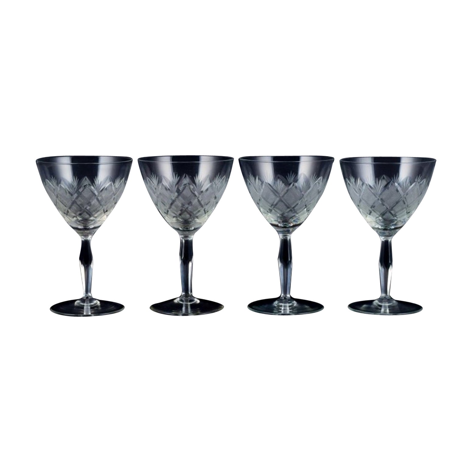 Wien Antik, Lyngby Glas, Denmark, Vintage Set of Four Clear Red Wine Glasses