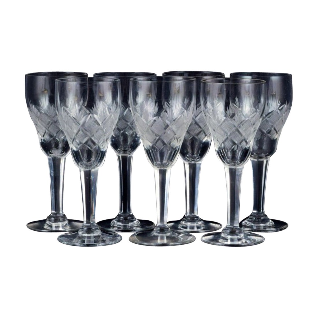 Wien Antik, Lyngby Glas, Denmark, Seven Clear Port Wine Glasses For Sale
