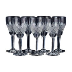 Vintage Wien Antik, Lyngby Glas, Denmark, Seven Clear Port Wine Glasses