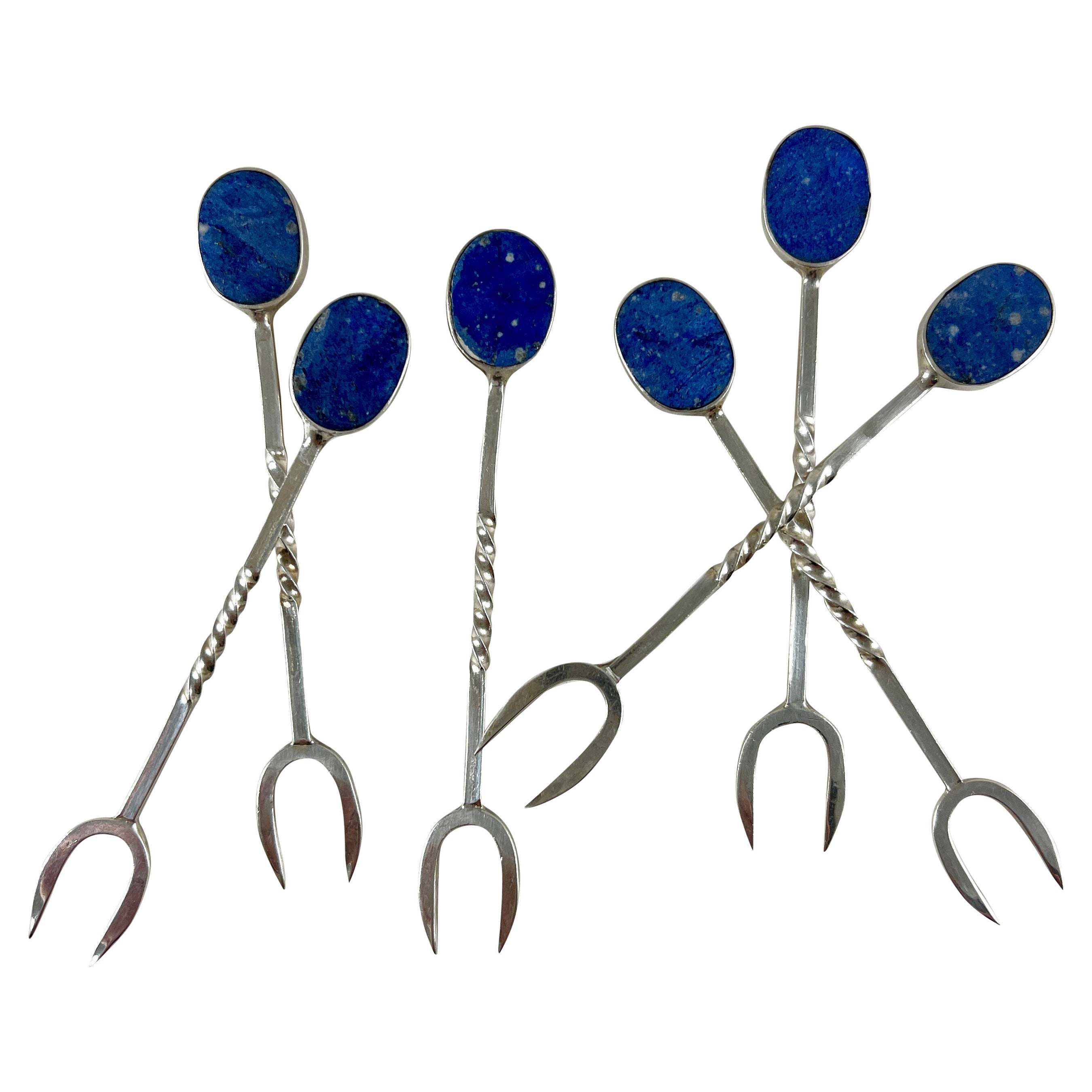 Sterling Silber & Lapis Lazuli Cocktail Hors d'Oeuvres Picks, Satz von sechs