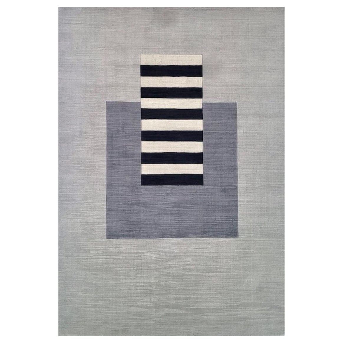 Grey, carpet, modern, geometrical black and white stripes, hand woven, rug For Sale