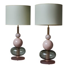 Pair of Pink and Grey Murano Glass Table Lamps