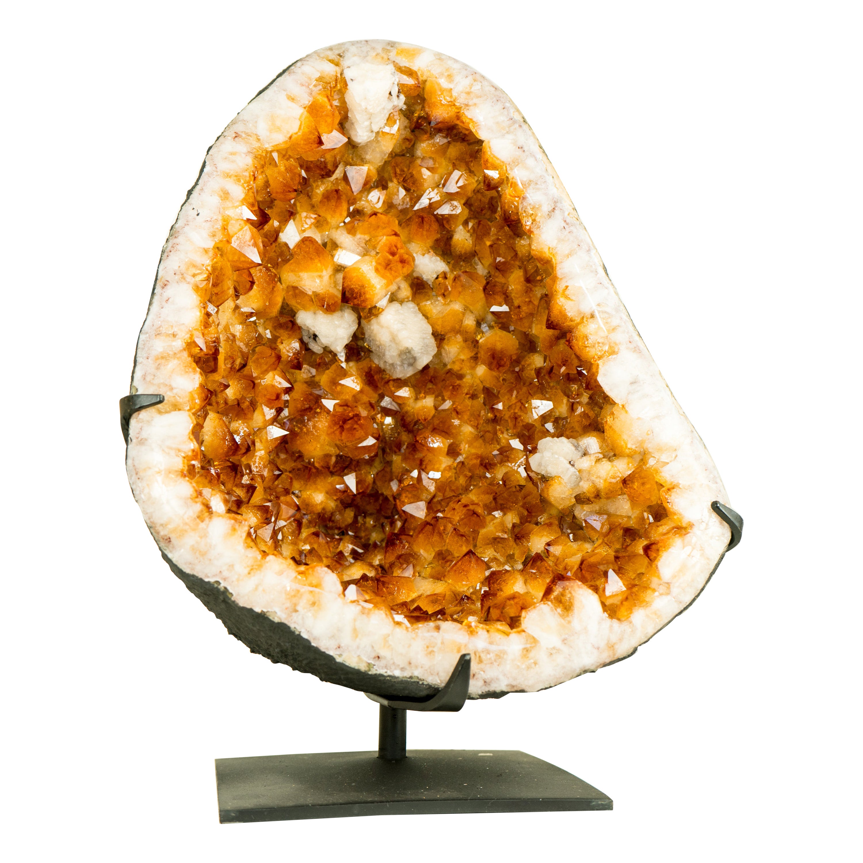 Large Rich Yellow Citrine Geode on Stand with a Delicate Flower