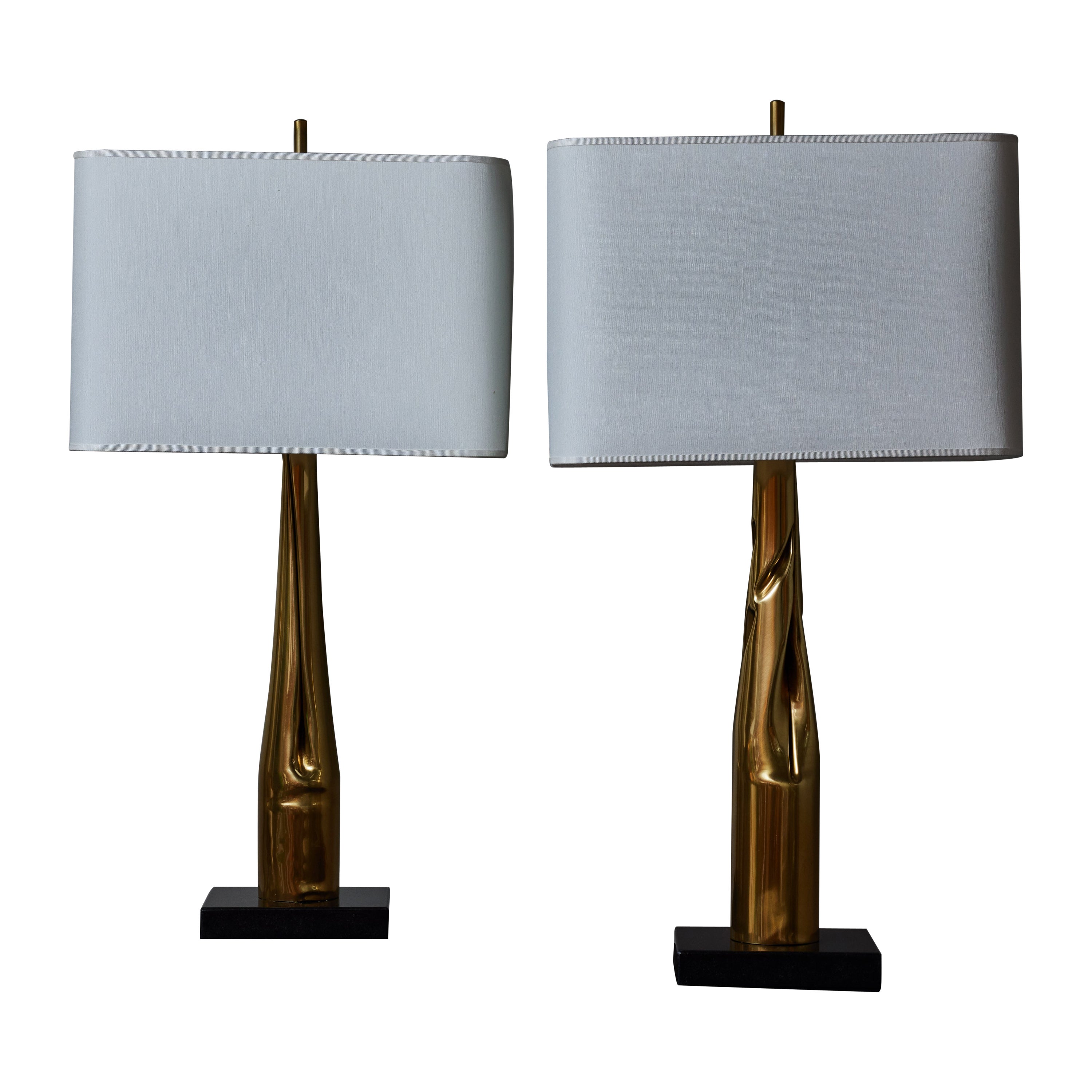 Pair of Brass and Marble Table Lamps by Esperia for Glustin Luminaires For Sale