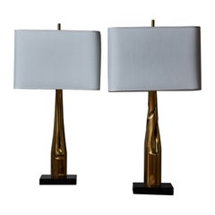 Pair of Brass and Marble Table Lamps by Esperia for Glustin Luminaires