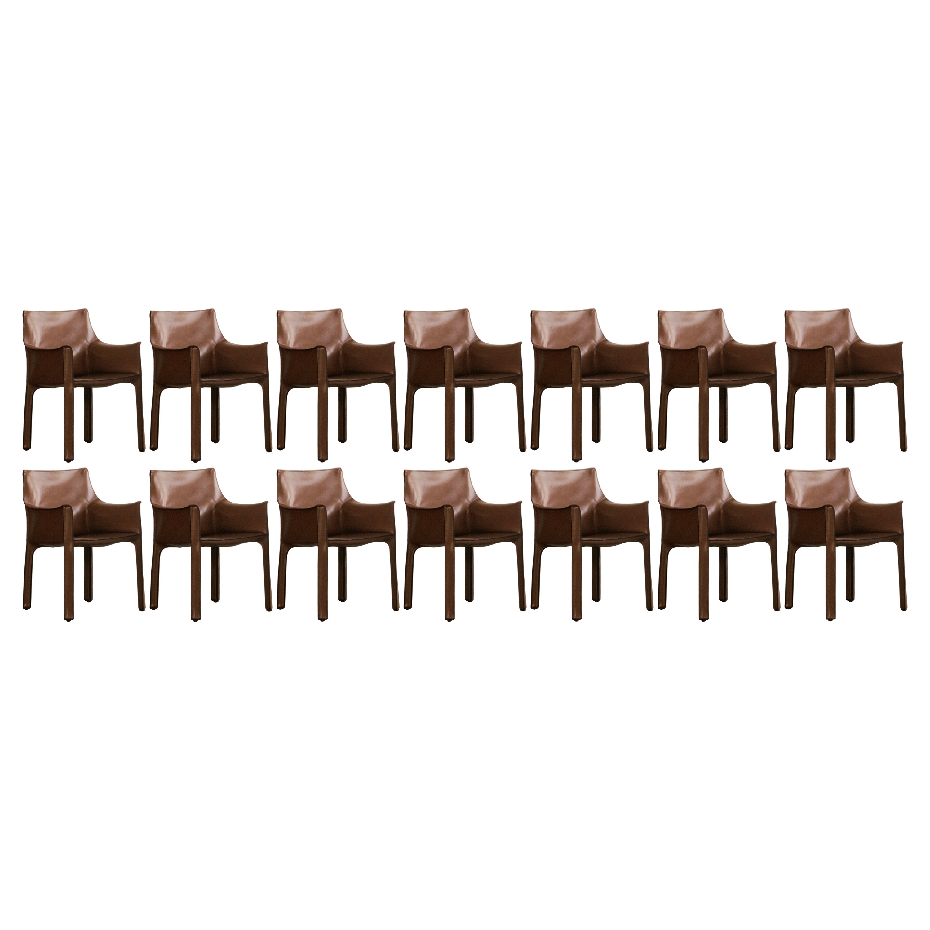 Mario Bellini "CAB 413" Chairs for Cassina in Light Brown, 1977, Set of 14 For Sale