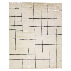 Modern Moroccan Style Oversize Wool Rug with Geometric Pattern in Beige