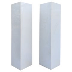 Matching Pair of Midcentury Italian Post Modern White Thassos Marble Pedestals