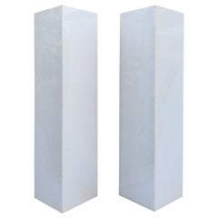 Used Pair Midcentury Italian Post Modern White Marble or Granite Tall Pedestals