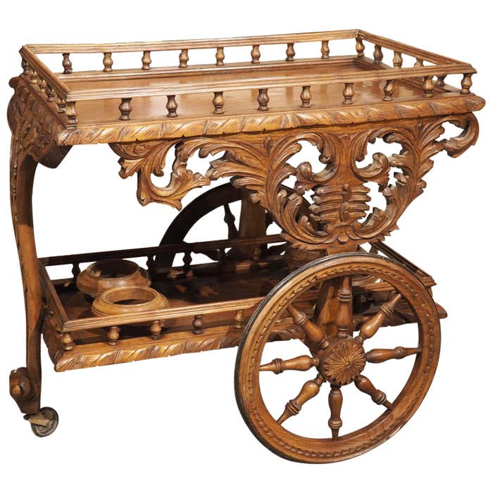 Oak Rigger Cart Unusual Carved Oak Bar Cart from Brittany, France, Early 1900s For Sale ...