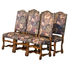 Set of 6 Vintage French Carved Sheep Bone Dining Chairs with Tapestry