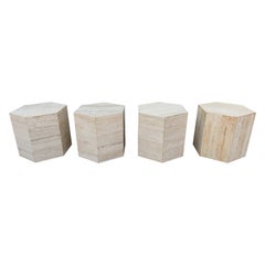 Set of Four Post-Modern Italian Travertine Marble Hexagonal Side Tables, 1970s