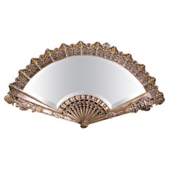 19th Century French Napoleon III Bronze Wall Fan Mirror with Beveled Glass