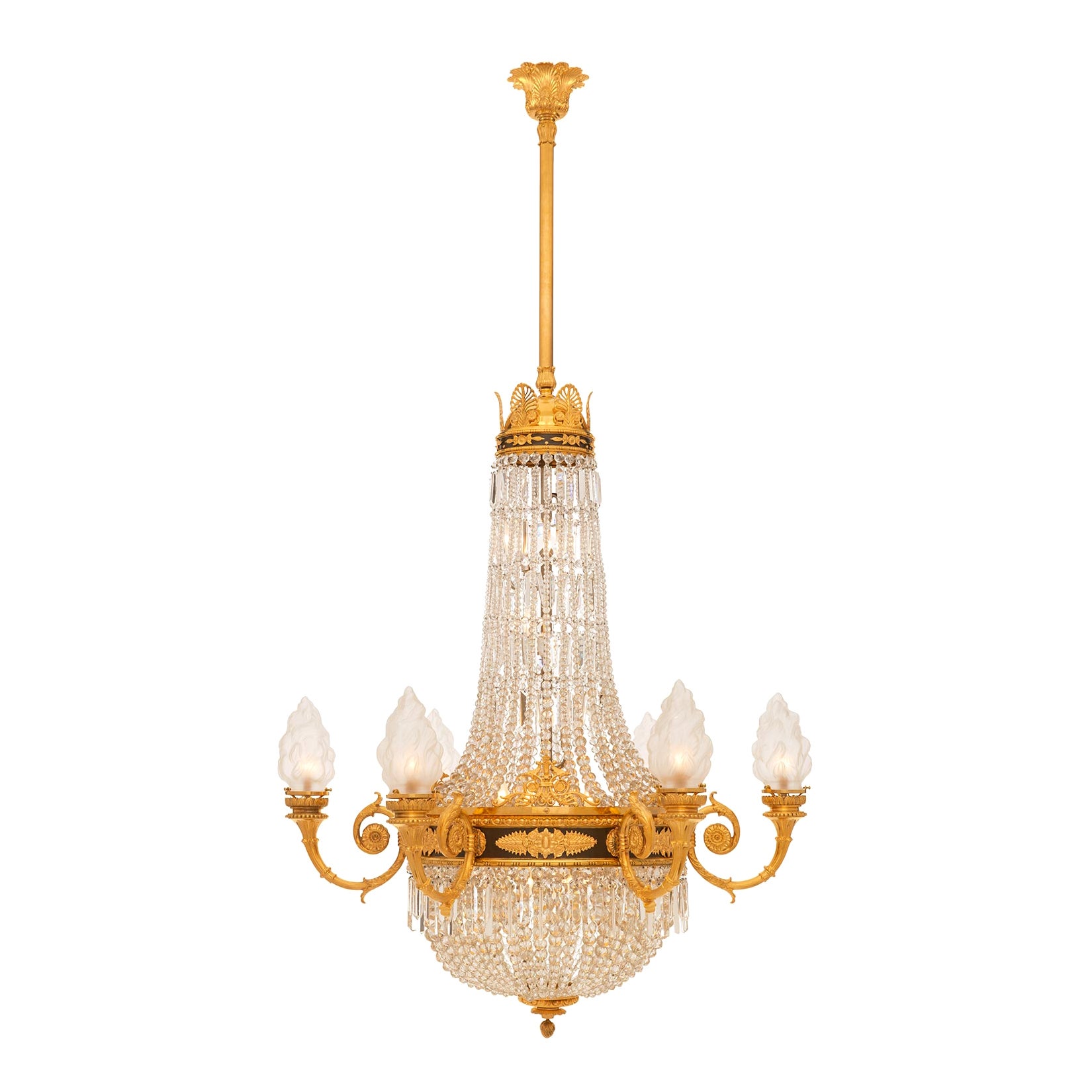 French 19th Century Empire St. Patinated Bronze, Ormolu And Crystal Chandelier For Sale