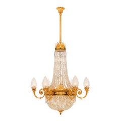 Lustre Empire français du 19ème siècle en bronze patiné, bronze doré et cristal