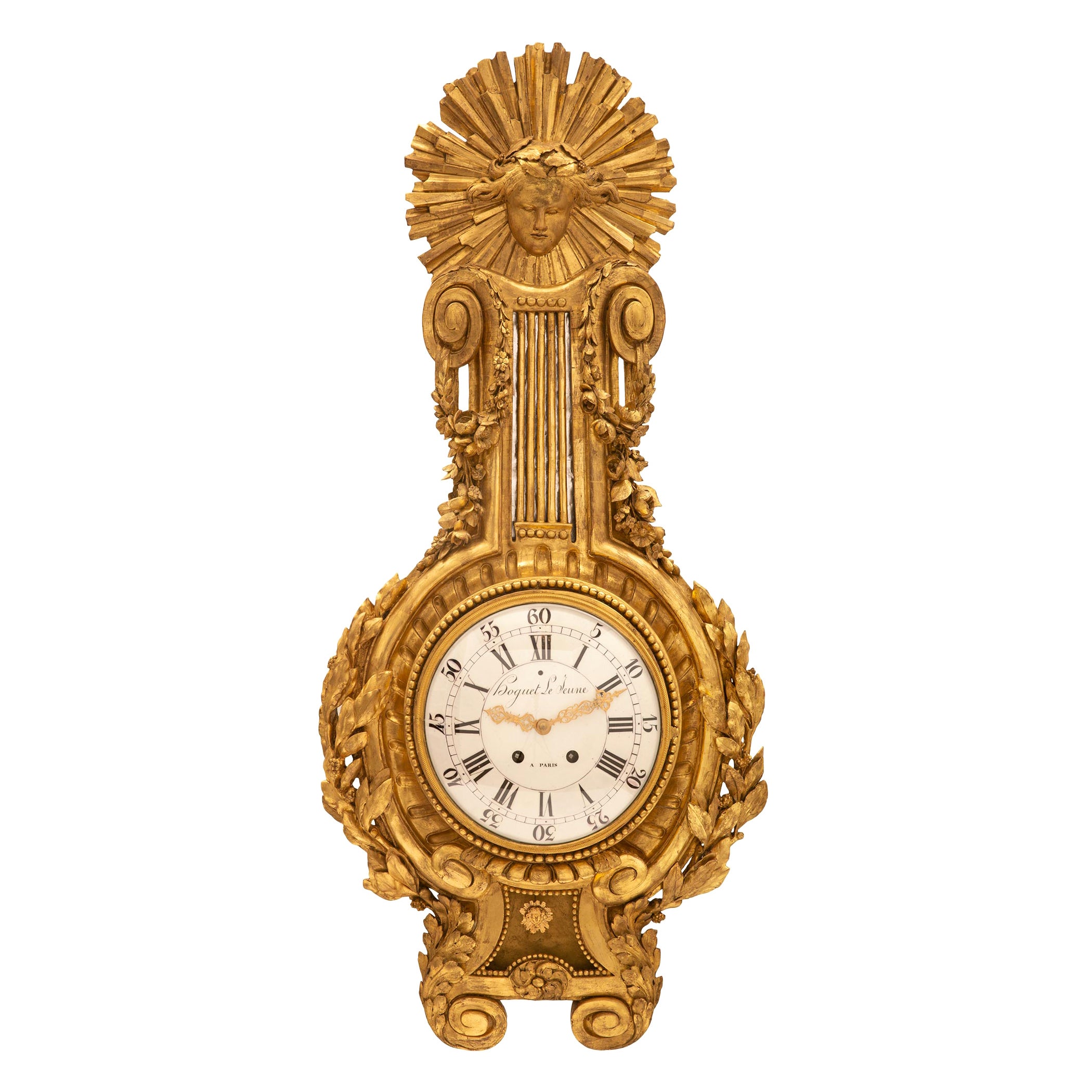 French 18th Century Louis XVI Period Wall Mounted Clock Signed Boguet Le Jeune For Sale