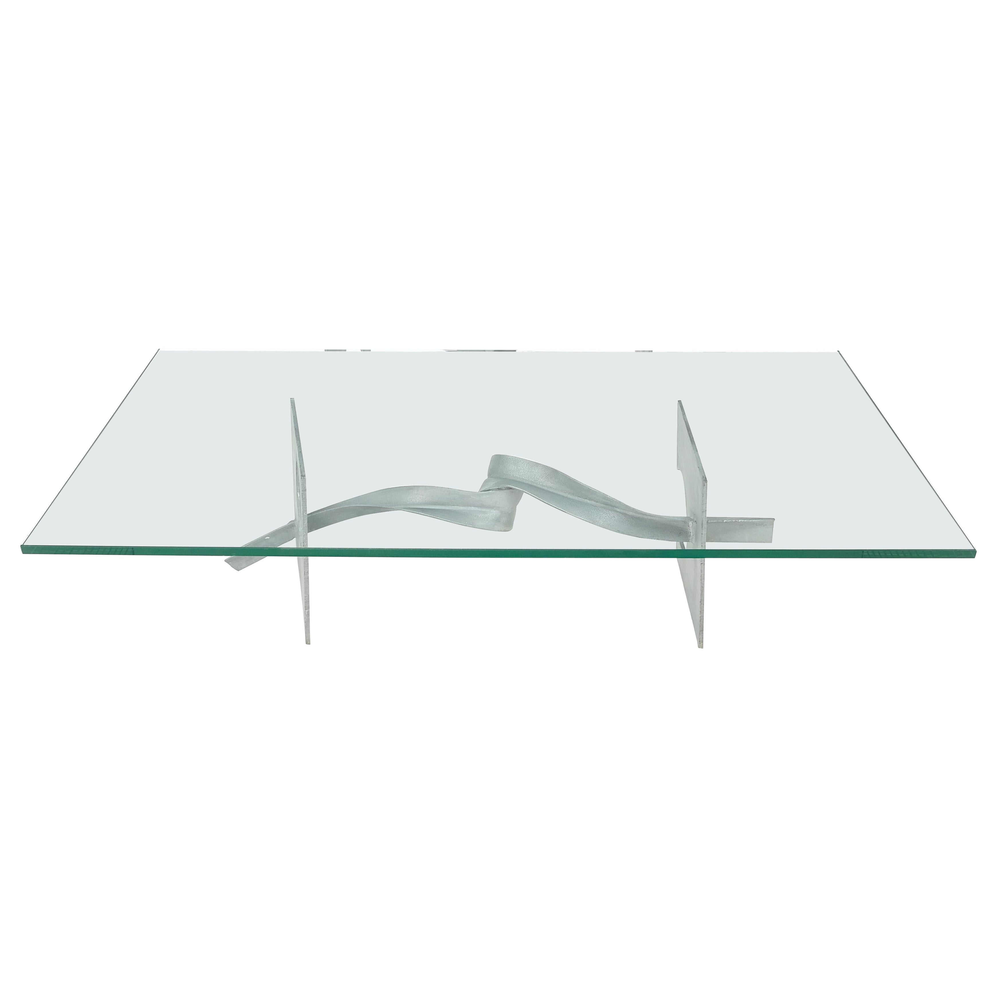 Table basse en métal torsadé avec ruban 3/4" Rectangle en verre Table basse du milieu du siècle MINT en vente
