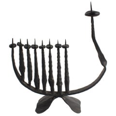 David Palombo Brutalist Hand-Forged Iron Hanukkiah Hanukkah Menorah