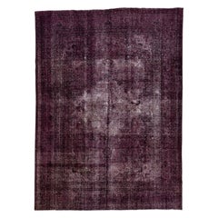Tapis en laine surteintée vintage, fait main, violet, avec motif Allover