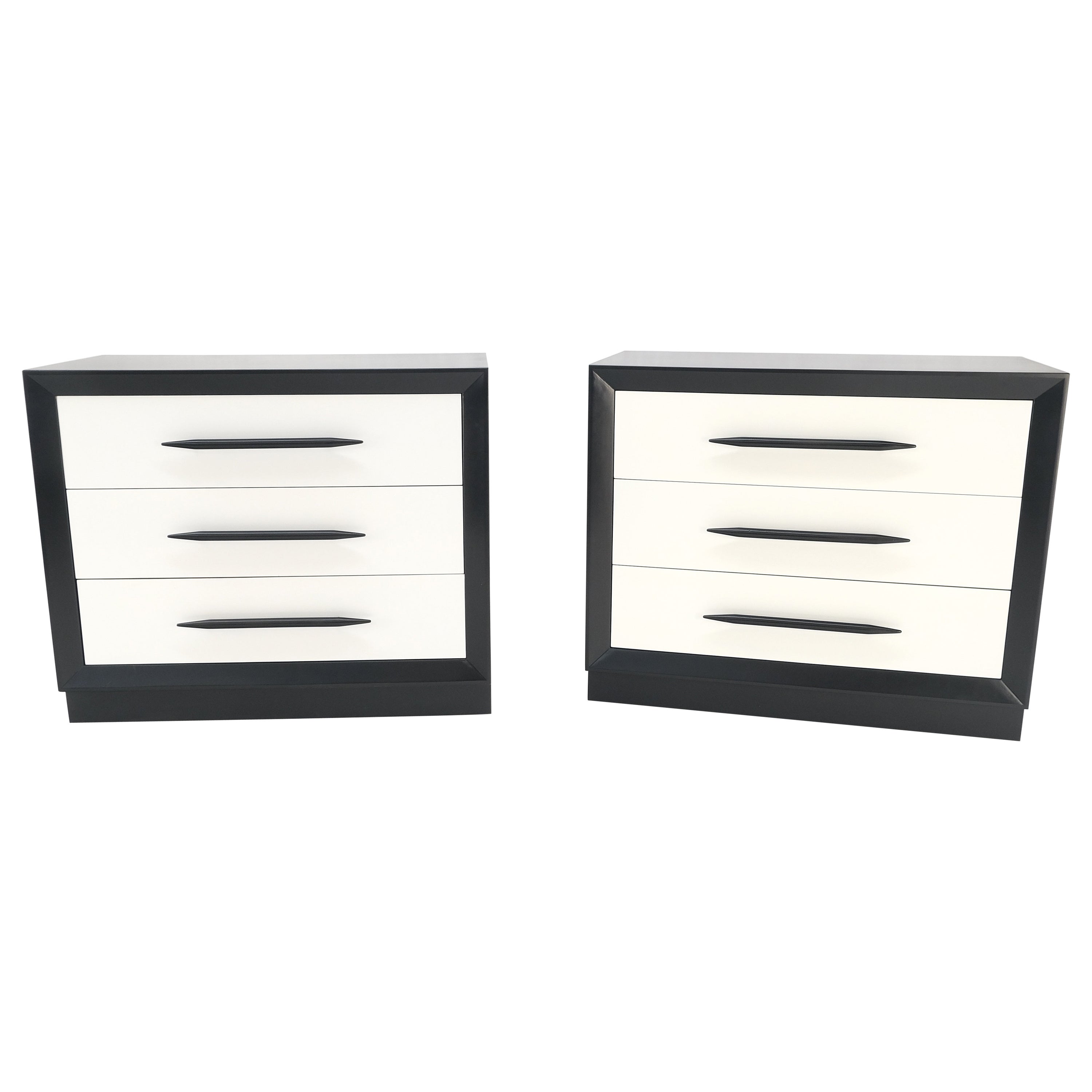 Pair of Black & White James Mont Style Bachelor 3 Drawer Chests Mid Century MINT For Sale