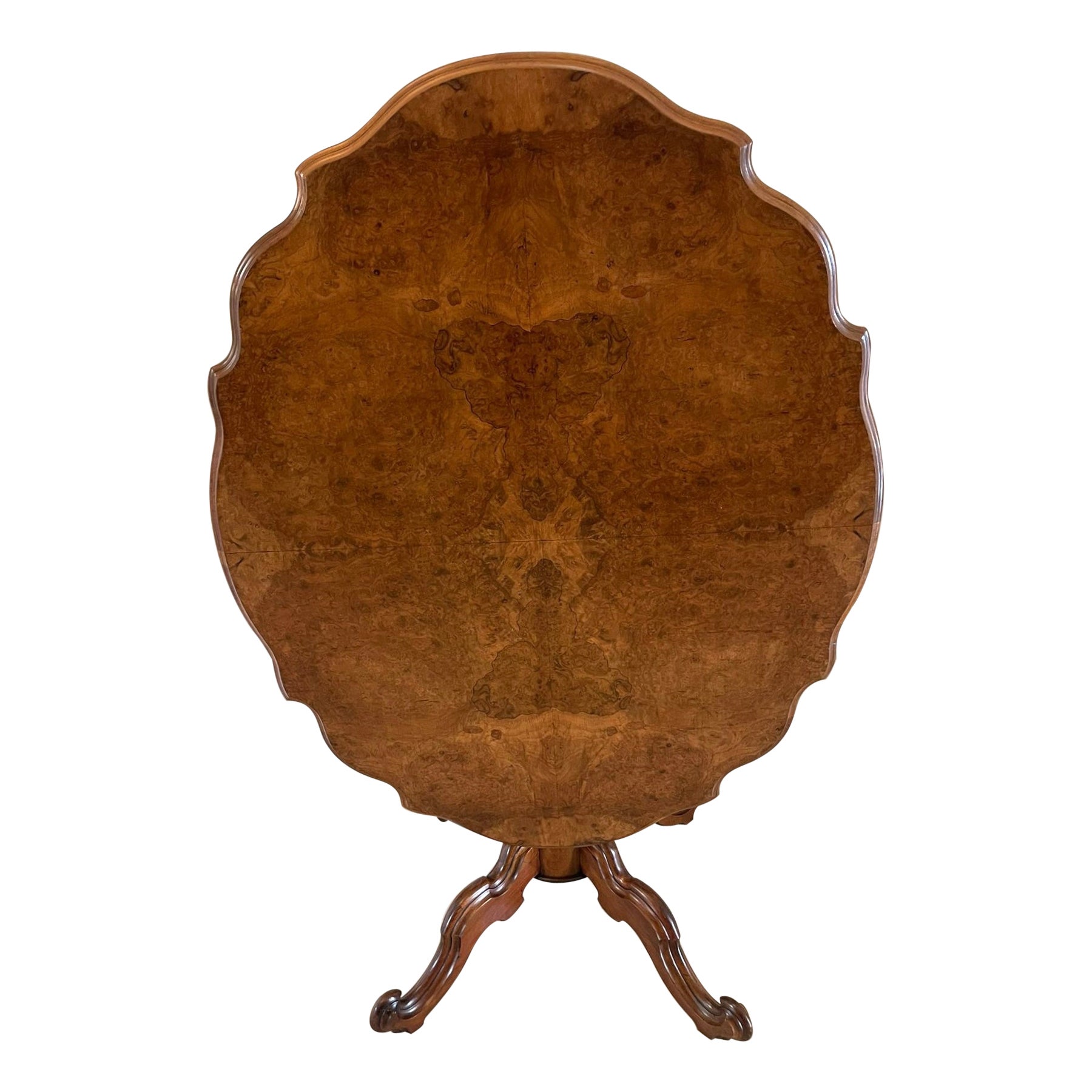 Fine Quality Antique Burr Walnut Shaped Tilt Top Centre Table For Sale