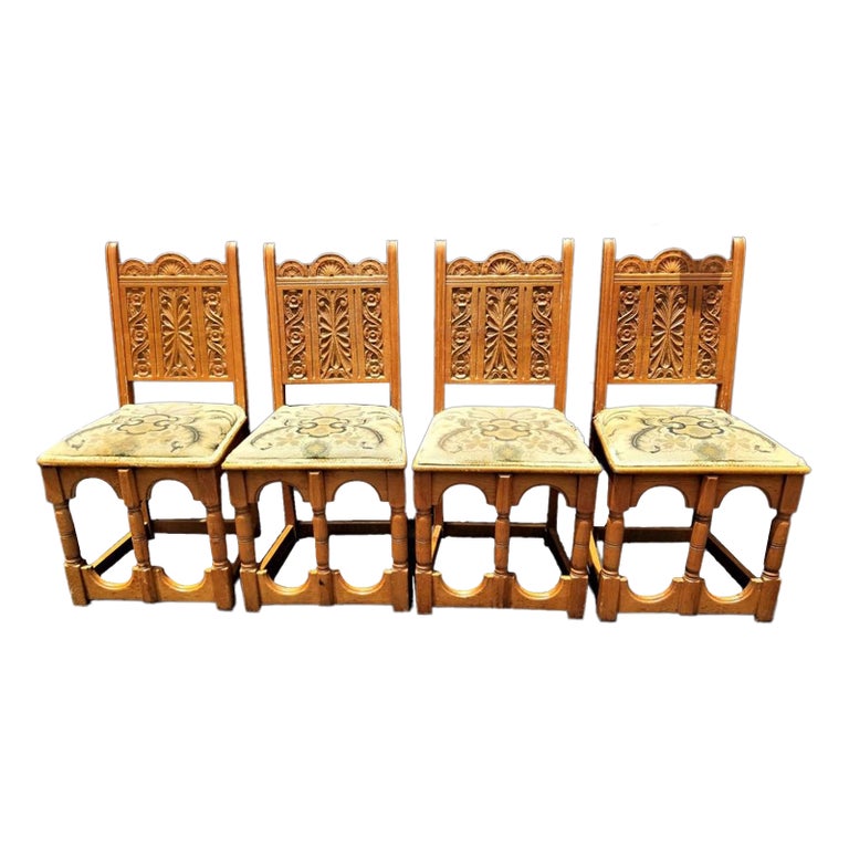 Anciennes chaises de salle à manger Mission Spanish Revival en chêne En